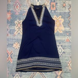 THML Navy Blue Sleeveless Dress with White and Yellow Embroidery